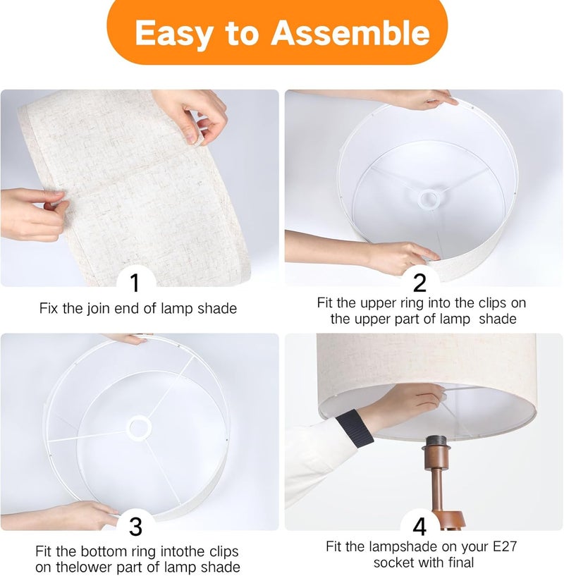 OUTON Beige Drum Lamp Shades for Floor Lamps, 13" Top x 13" Bottom x 10" High, Easy to Assemble, Replacement Linen Lampshades for Table Lamps & Bedside Lamps (1.65" Spider) - Image 4